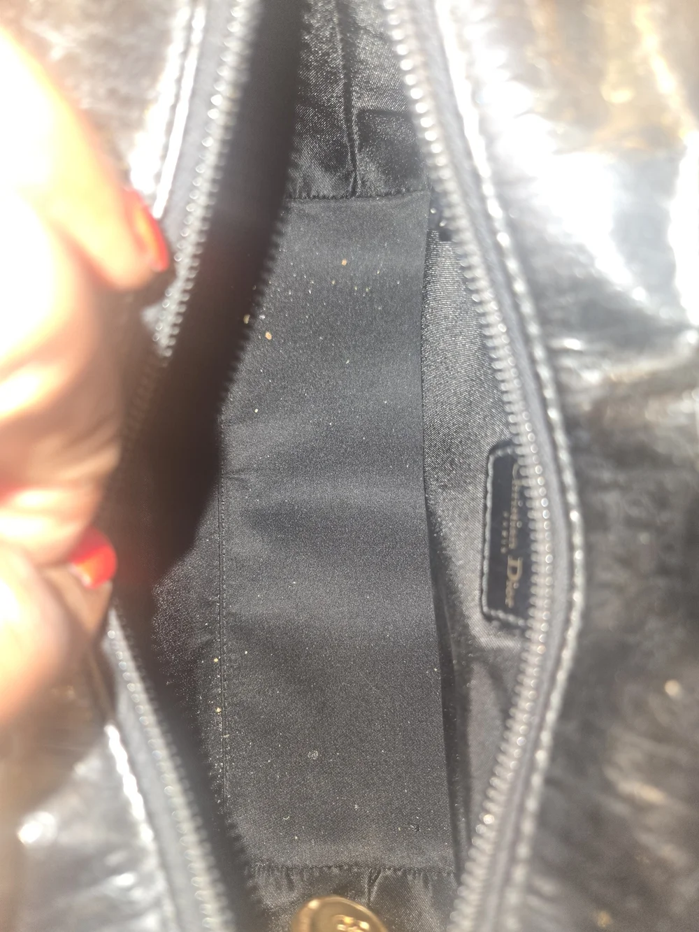 Black Structured Patent Leather Top-Handle Bag with Gold Hardware